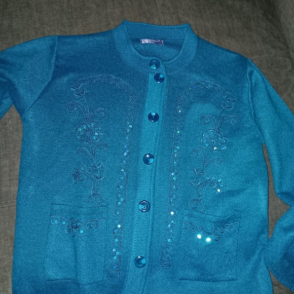 Sparkly Sequin Cardigan Teal/Turquoise Blue / Green - Picture 2 of 3